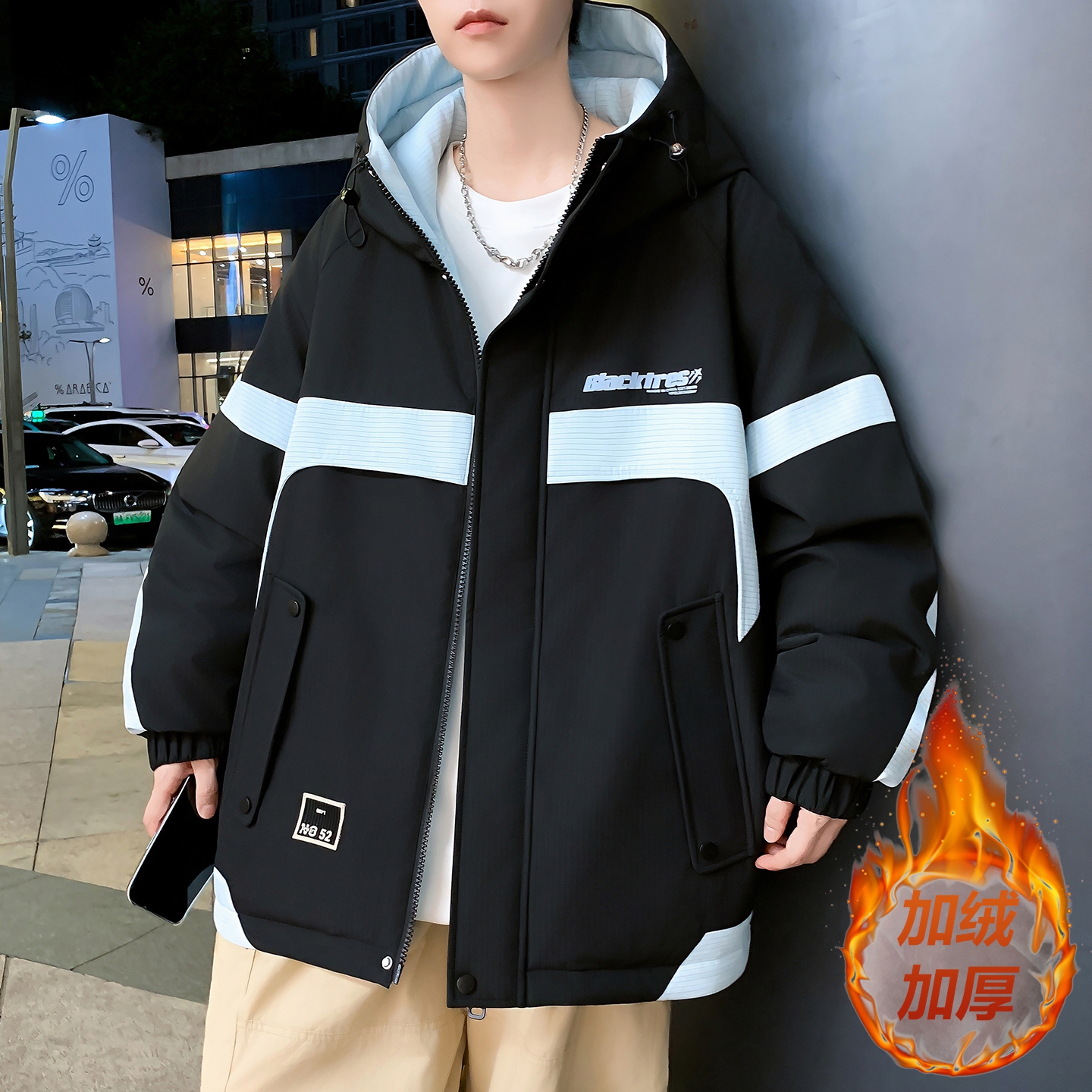 加绒加厚外套男2025新款羽绒服青少年秋冬季棉衣初高中学生冲锋衣