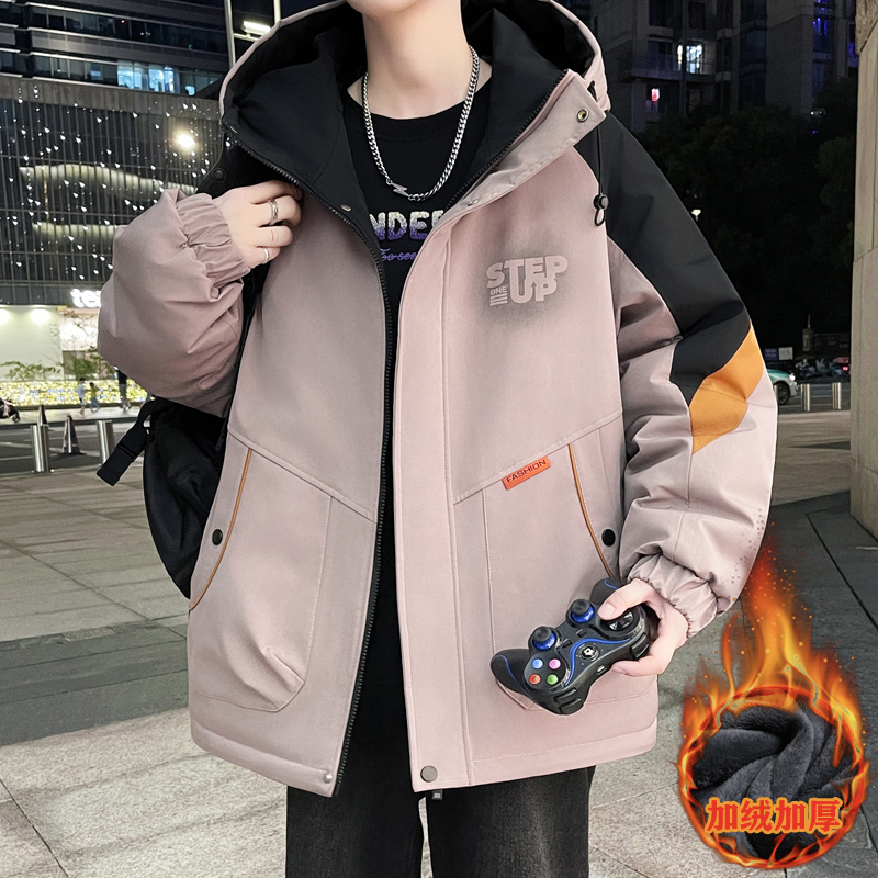 加绒加厚外套13岁男孩青少年学生14帅气秋冬装棉衣15大童羽绒服潮