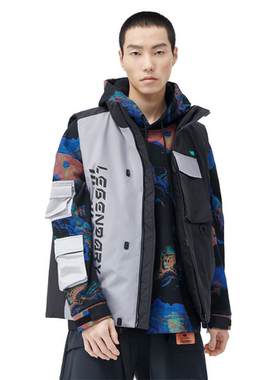 李宁 LNG未来玩家系列撞色工装风男款休闲立领羽 绒马甲 FMAC003