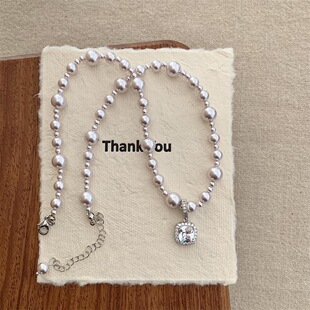 曼塔玫瑰珍珠方糖项链女款 高级感珍珠锁骨链颈链温柔百搭锁骨链女