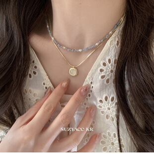 2024新款 小众 轻奢清新海蓝仿天然石叠戴项链女春夏轻奢设计感个性