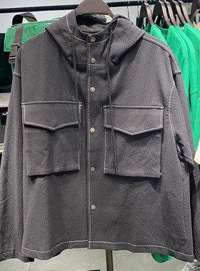 2025秋季款时尚潮牌休闲宽松连帽撞色明线抽绳夹克外套UML140013