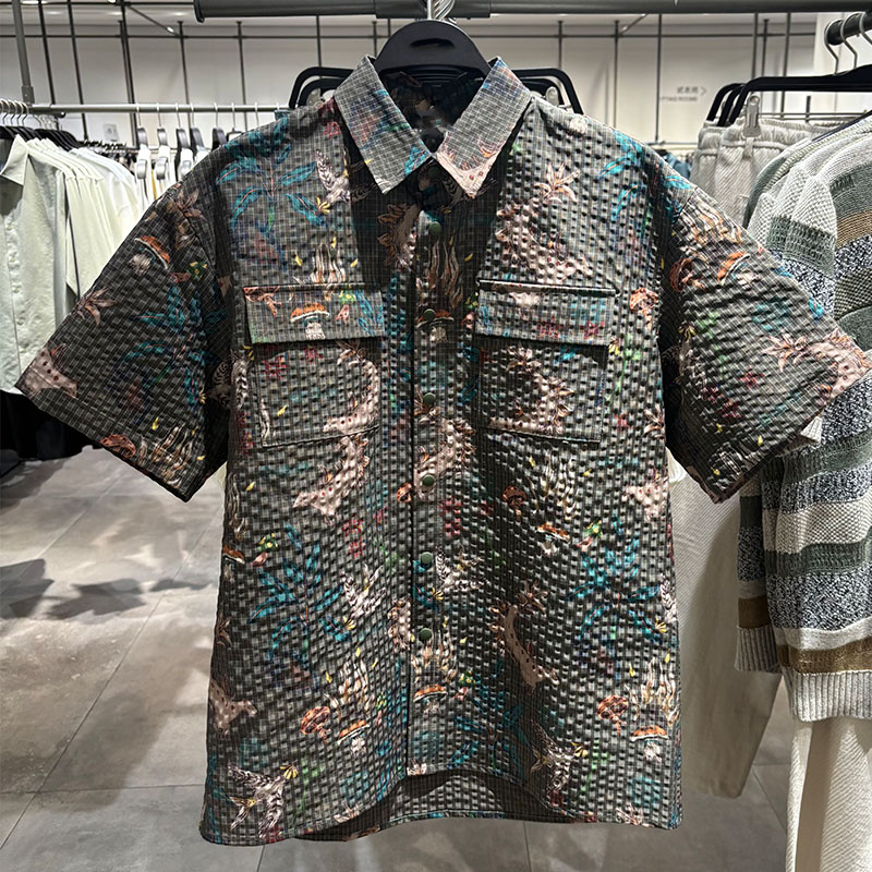 JTUR男装超酷印花沙滩风短袖衬衫