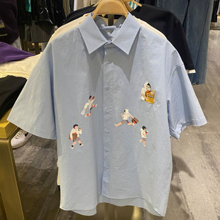 2025夏季新款WLJZWFJTUR男装休闲印花刺绣宽松短袖衬衫UMV232017
