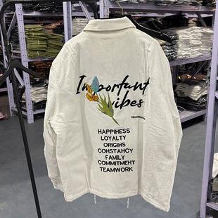 潮牌轻奢美式复古翻领精美花卉刺绣文字灯芯绒宽松棉衣夹克外套