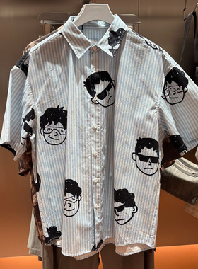 WLJZWFJTUR男装时尚潮流条纹印花2025新款休闲短袖 衬衫UMY250020