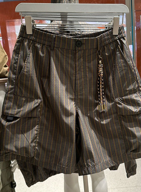 2025秋季款WLJZWFJTUR男装休闲百搭工装条纹松紧腰短裤 UML650024