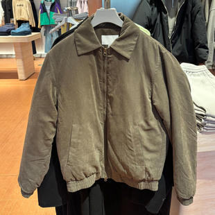 冬季新款男装美式复古风男士翻领宽松夹克军绿色拉链休闲外套棉衣