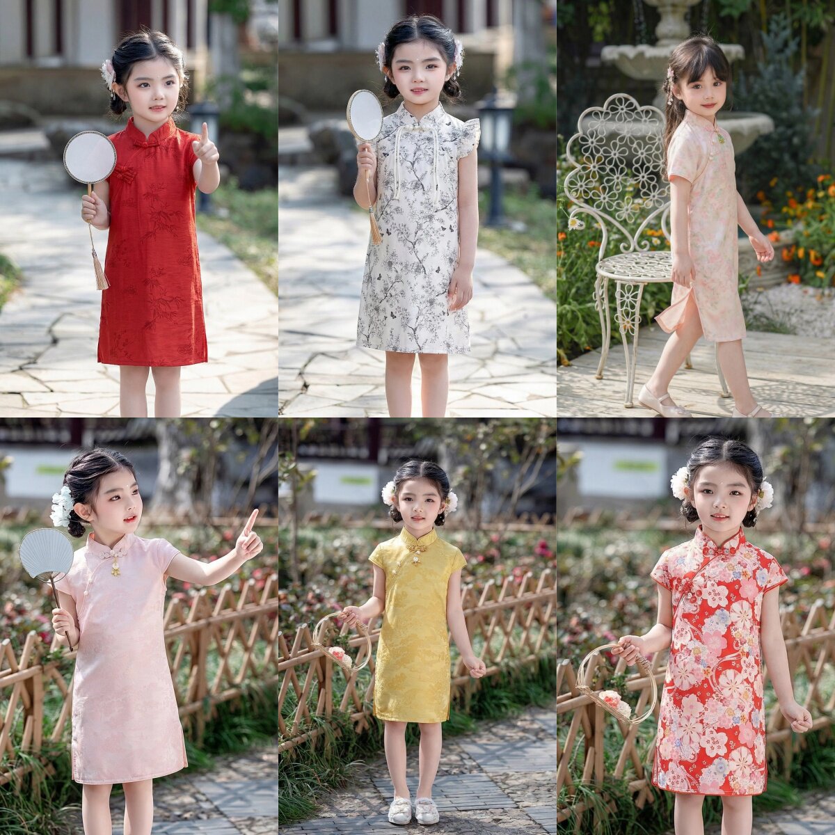 女童夏季纯棉短袖旗袍宝宝中式复古碎花连衣裙雪纺古装表演服洋气