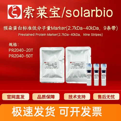 索莱宝 预染蛋白标准低分子量Marker(2.7kDa-40kDa,9条带) PR2040