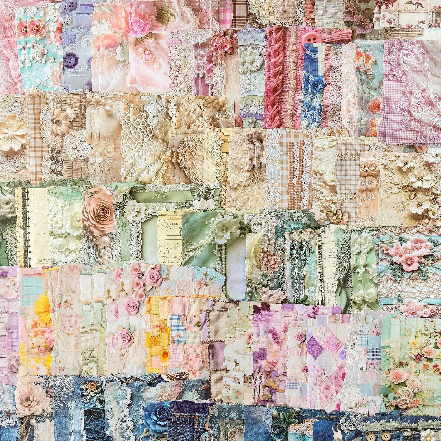 junk journal手账贴纸仿布料玫瑰手帐痛包diy装饰背景素材纸