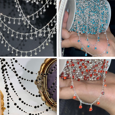 银色星星吊坠链条水滴珍珠链条diy装饰手工材料装饰痛包饰品配件