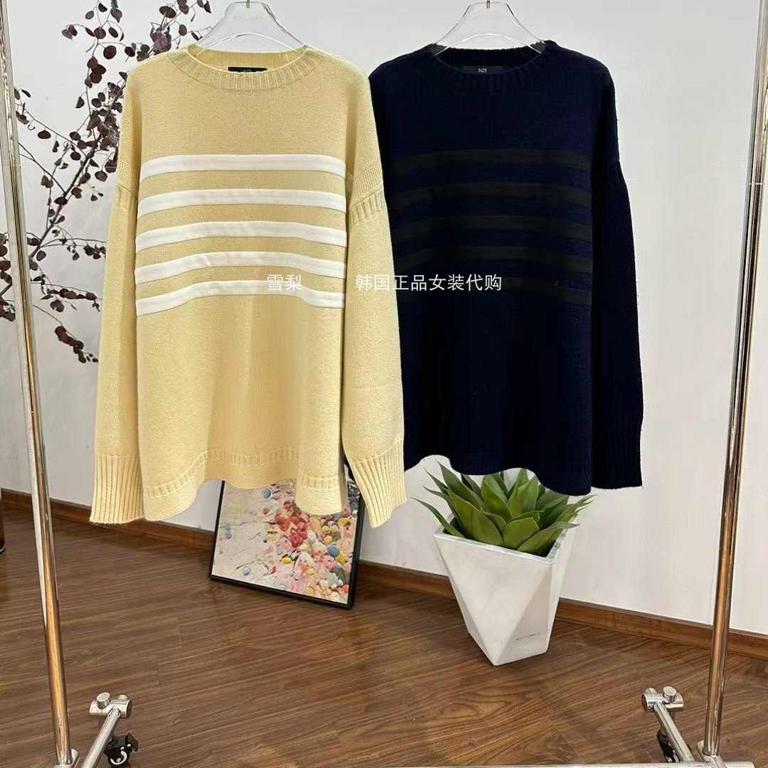 现货 欧货正品女装代购2025秋季新款圆领百搭条纹套头长袖针织衫