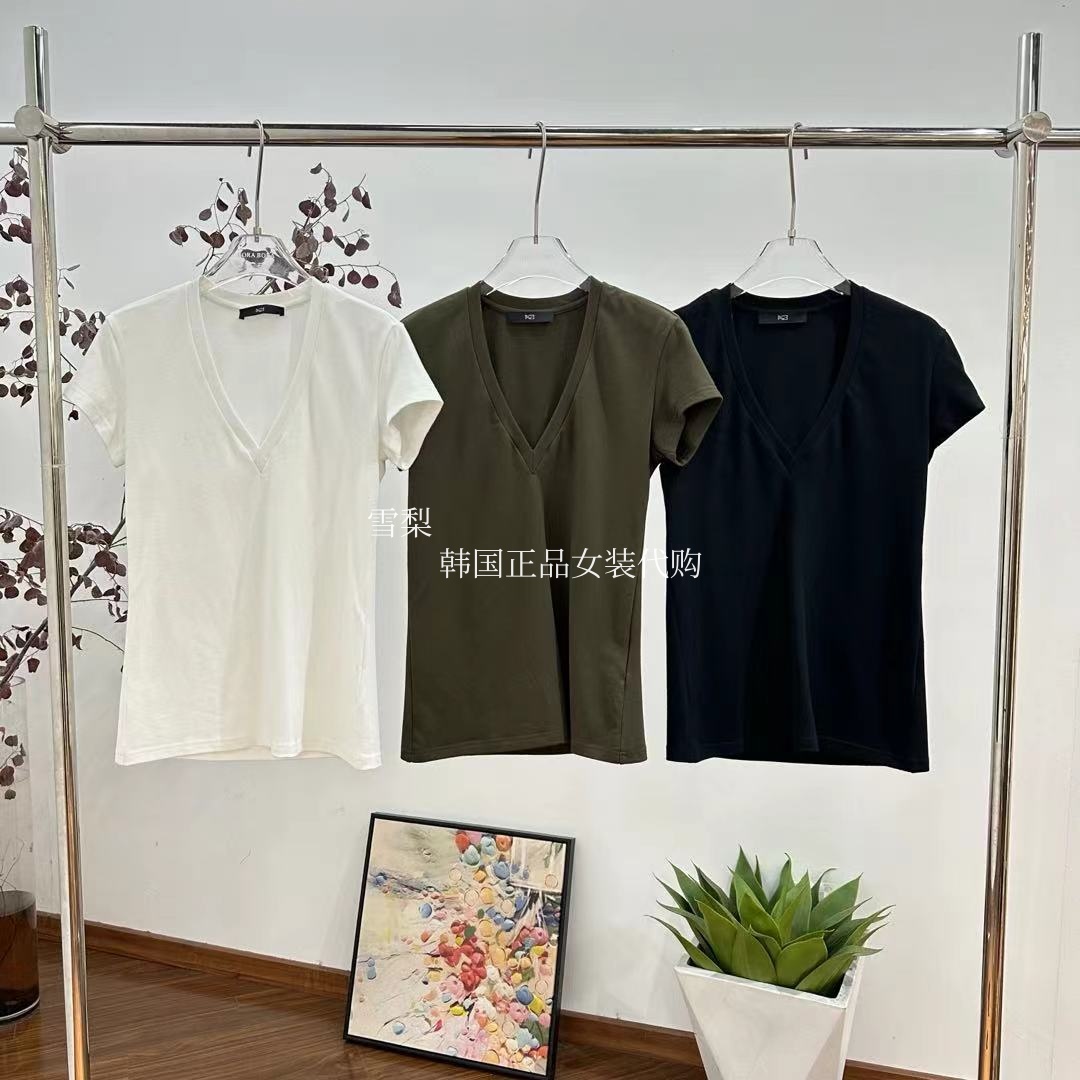 现货 PH23正品女装代购2025早秋时尚新款净色V领百搭修身短袖T恤