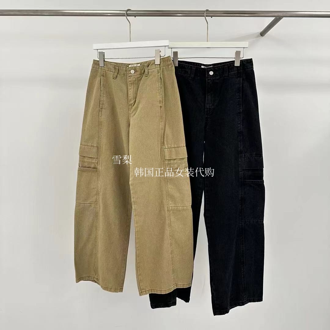 现货 韩国正品女装代购2025早秋新款系扣高腰侧口袋阔腿牛仔裤