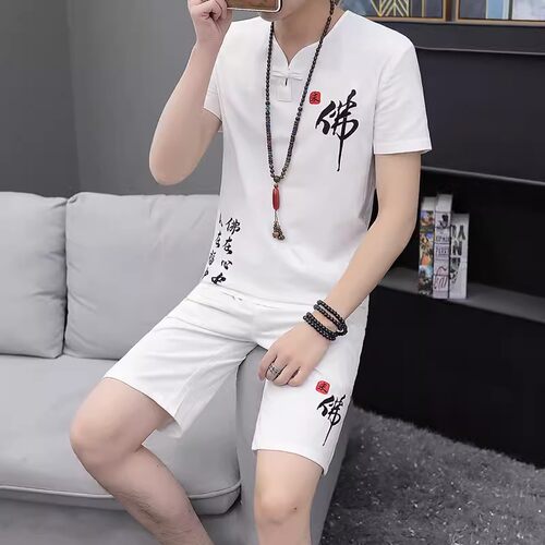 亚麻薄款短袖t恤中国风两件套