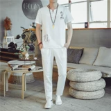 Мужской летний трендовый комплект, летняя одежда, из хлопка и льна, короткий рукав, большой размер