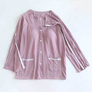 带胸垫护理服上衣女乳腺放疗穿的衣服纯棉手臂袖口拉链睡衣春秋