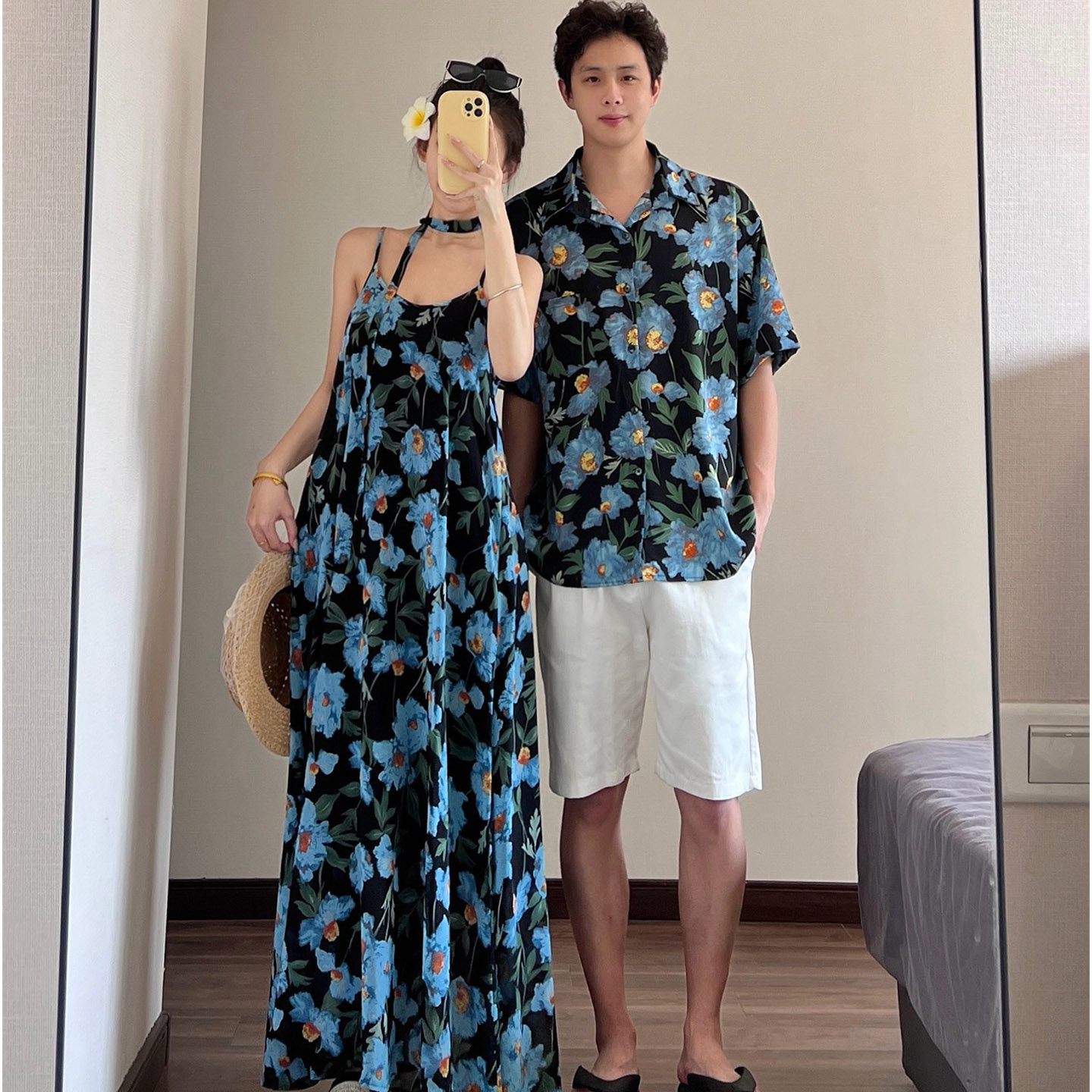 情侣装夏沙滩海边度假吊带连衣裙大码一衣一裙三亚云南旅游穿搭衣
