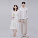 领证小白裙轻婚纱订婚高级感情侣装 一裙一衣拍结婚登记照 夏秋新款