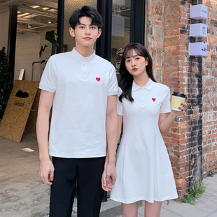 领证登记小白裙显瘦情侣装夏季拍结婚证件照订婚衣服polo衫连衣裙