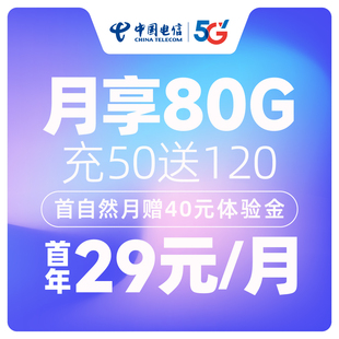 首年29元/月 80GB电信手机流量套餐