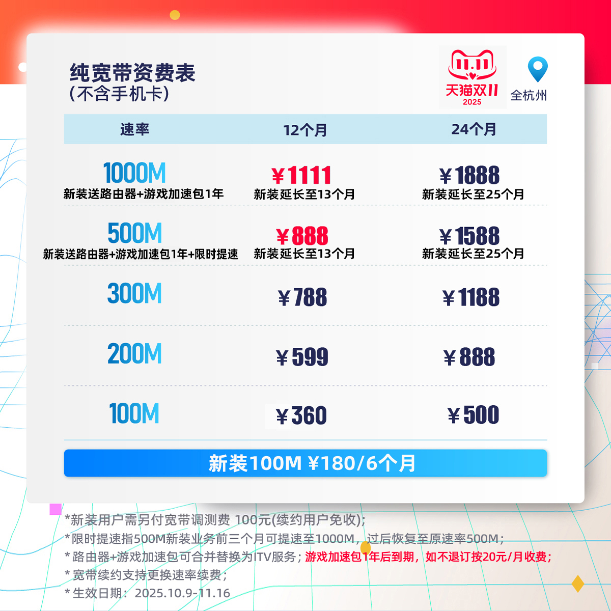 杭州电信宽带 新装续费业务 全速率可选 官方旗舰店