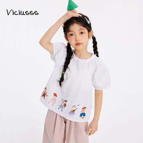 viciusss女童纯棉短袖t恤娃娃衫