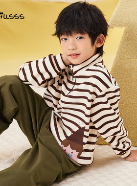 viciusss丸社男女童加绒卫衣2025新款儿童条纹上衣长袖T恤打底衫