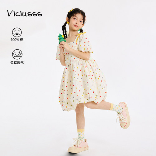 viciusss清新波点连衣裙女童夏季