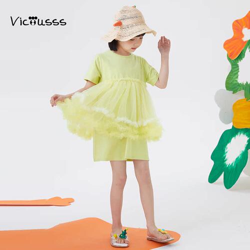 viciusss女童连衣裙短袖网纱裙子