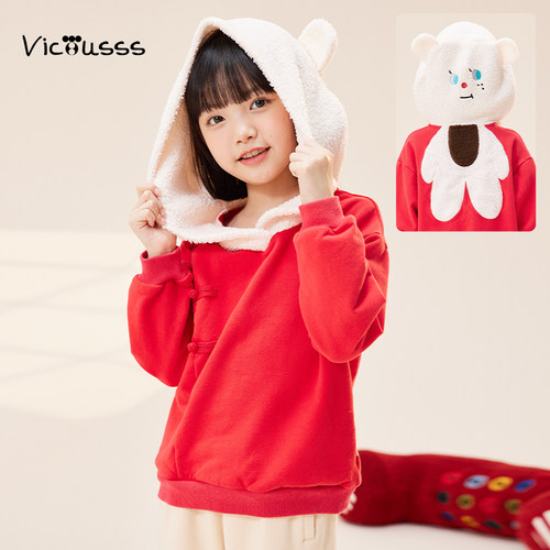 女童卫衣新款新中式红色拜年服