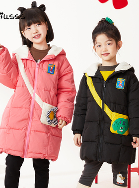 viciusss女童棉服2025新款冬季洋气可爱连帽仿羊羔毛拼接棉衣外套
