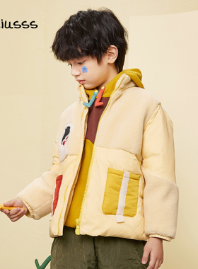 viciusss男童棉服2025新款冬季仿羊羔毛棉袄加厚立领儿童冬装外套