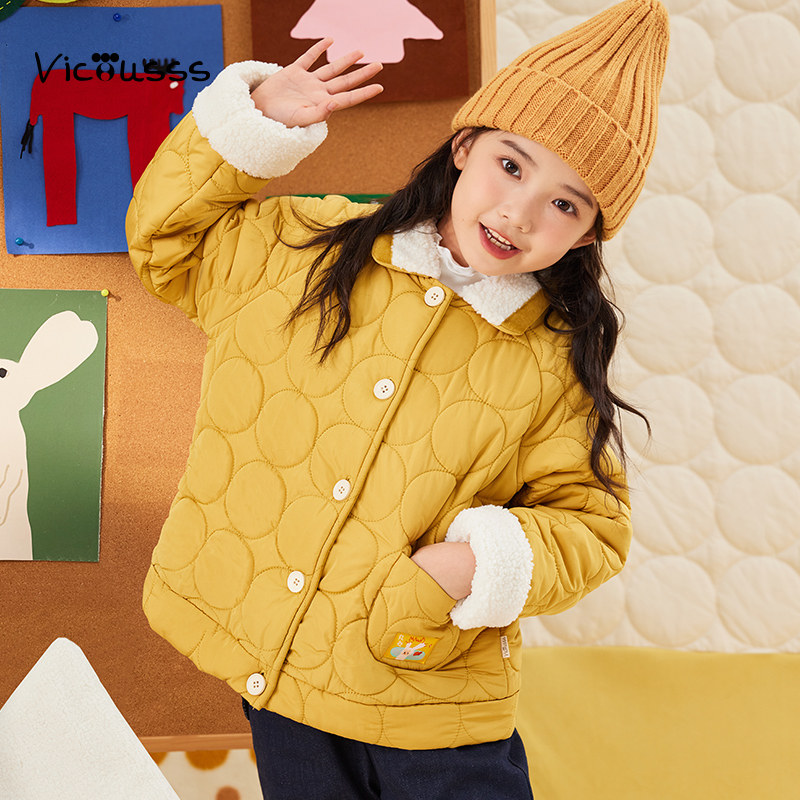 viciusss女童棉服2025新款秋冬姜黄色棉衣儿童夹棉轻薄小棉袄外套