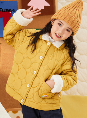 viciusss女童棉服2025新款秋冬姜黄色棉衣儿童夹棉轻薄小棉袄外套