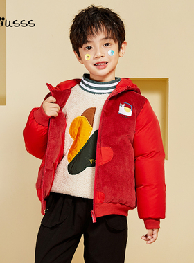 viciusss丸社男童棉服2025新款秋冬季加厚新年红色灯芯绒棉袄上衣