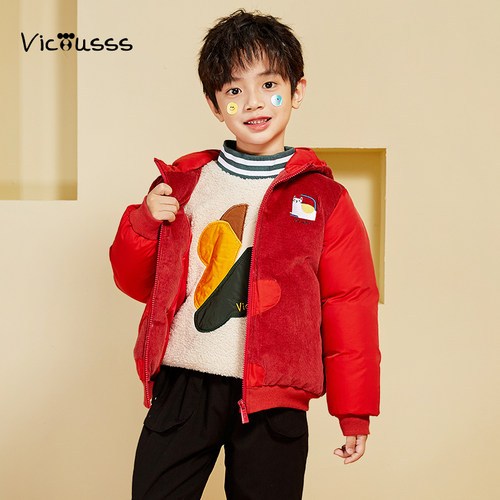 viciusss丸社男童棉服新款冬红色