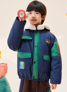 viciusss丸社男童棉服2025新款冬季儿童加厚保暖连帽外套上衣棉衣