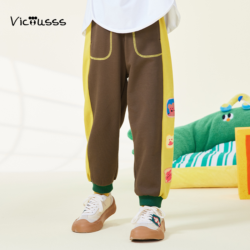 Viciusss男童休闲束脚长裤春秋儿童时尚个性拼接运动百搭裤子