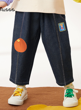 Viciusss男女童慵懒风阔腿牛仔裤春秋宽松哈伦裤休闲百搭长裤