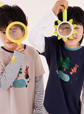 Viciusss丸社男女童长袖圆领t恤2025新款儿童卡通印花上衣