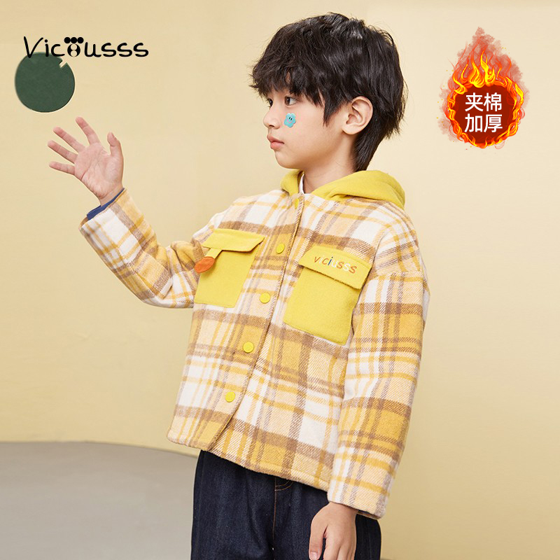 Viciusss丸社男童毛呢外套夹棉厚