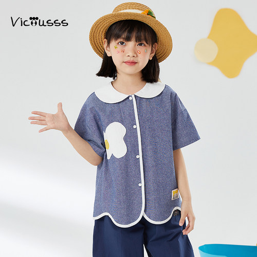 Viciusss女童纯棉短袖娃娃领衬衫