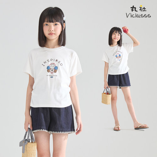 viciusss丸社女童短袖T恤夏白色