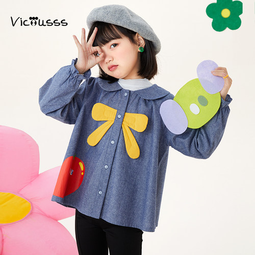 Viciusss女童蝴蝶结衬衣