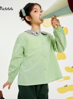 Viciusss女童长袖衬衫2025春夏新款儿童洋气娃娃领纯棉时尚上衣