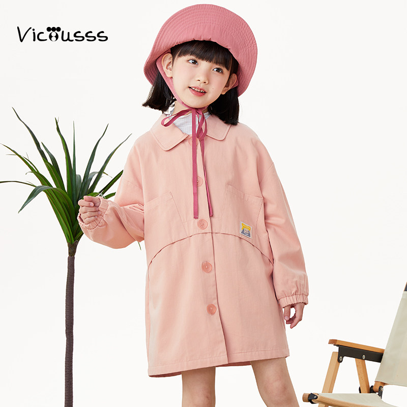 viciusss丸社女童风衣外套2025新款春秋儿童洋气休闲中长款上衣