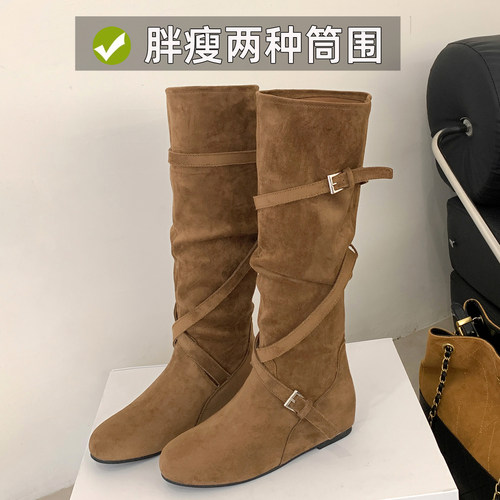 内增高长筒靴粗腿大筒围大码女靴
