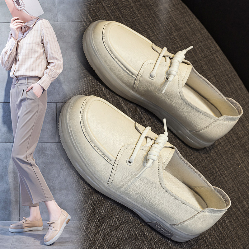 真皮软底小白鞋女平底牛皮牛筋底护士鞋孕妇大码女鞋41到43休闲鞋